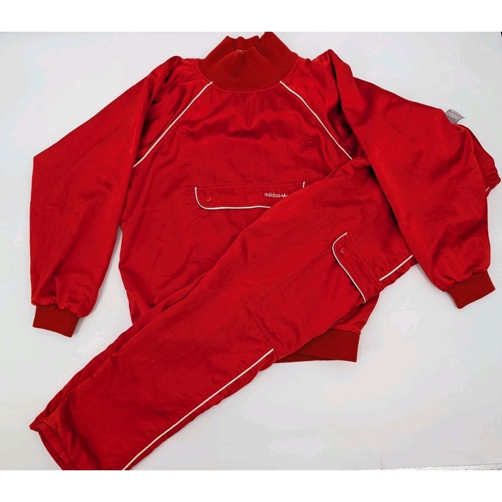 RARE Vintage Adidas Trefoil Nylon Satin Red Tracksuit Malaysia Size Mens M Sport